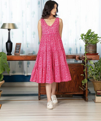 Fashion2wear Women A-line Pink Midi/Calf Length Dress