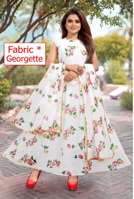 NK DESIGN Women Ethnic Dress White Maxi/Full Length Dress