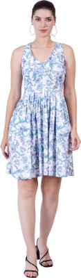 The Zilevo Women Fit and Flare White, Light Blue, Blue Dress