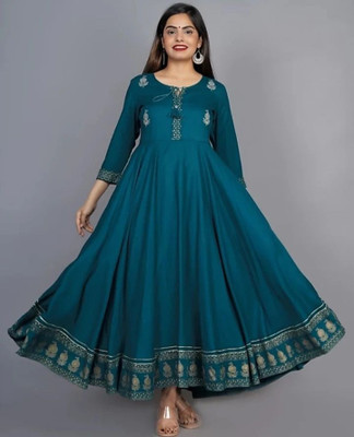 saadgee Women Gown Blue Ankle Length Dress
