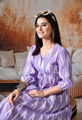 DECKEDUP Women Fit and Flare Purple Midi/Calf Length Dress
