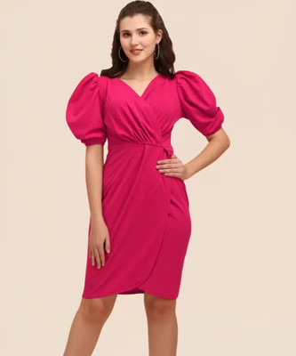 PATER Women Bodycon Pink Knee Length Dress