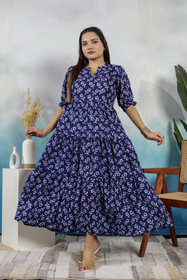 Presha Women Fit and Flare Blue Maxi/Full Length Dress