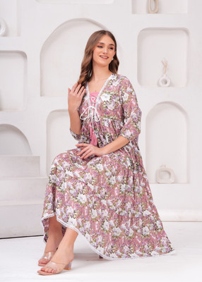 JC4U Women Fit and Flare Pink Midi/Calf Length Dress
