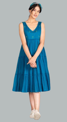 Mayshka Creation Women Fit and Flare Blue Below Knee Dress