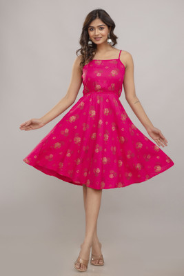 METRONAUT Women Empire Waist Pink Knee Length Dress