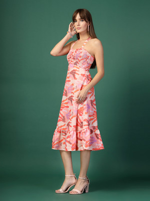 Oomph! Women A-line Orange Midi/Calf Length Dress