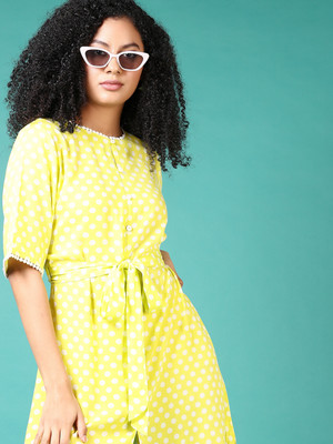 V-MART Women A-line Light Green Above Knee/Mid Thigh Length Dress