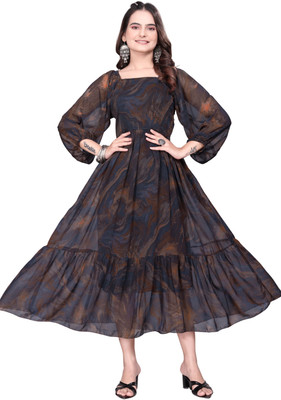 Parth Creation Women Floral Print Ethnic Dress Kurta(Brown)