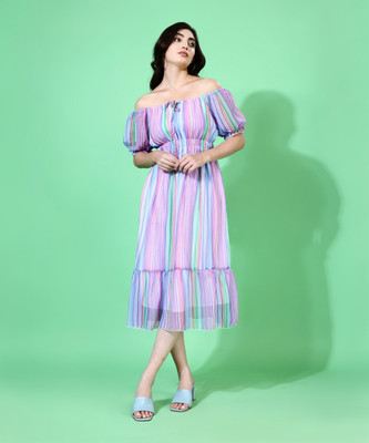 Attire Empire Women Fit and Flare Purple Midi/Calf Length Dress