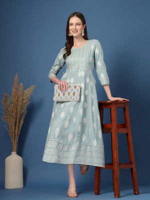 Herway Women Fit and Flare Light Green Midi/Calf Length Dress