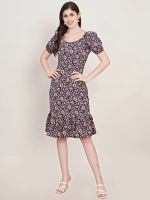 Moda Rapido Women A-line Dark Blue Knee Length Dress