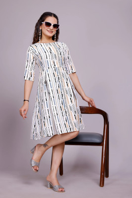 Rinra Women Fit and Flare Multicolor Knee Length Dress