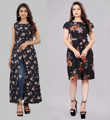 tanvi creation Women Fit and Flare Black Knee Length Dress