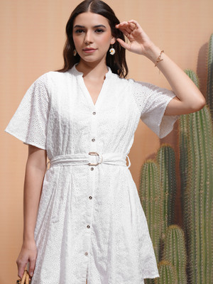 Tokyo Talkies Women Fit and Flare White Mini/Short Dress