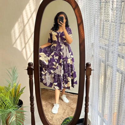 SHANOOR TEXTILE Women Gown Blue Midi/Calf Length Dress