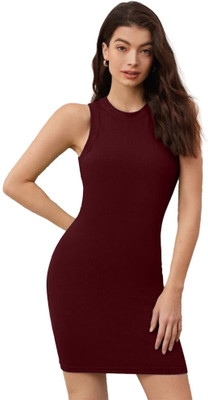 TIVANTE Women Bodycon Maroon Mini/Short Dress