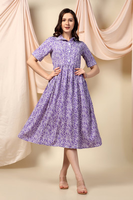 Moda Rapido Women Fit and Flare Purple Midi/Calf Length Dress