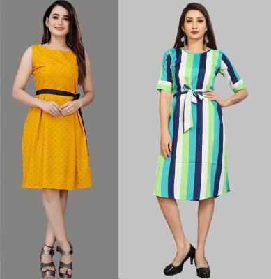 Modli 20 Fashion Women Fit and Flare Yellow Dress