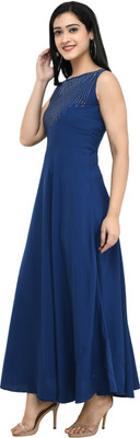 O Madam Women Maxi Blue Full Length Dress