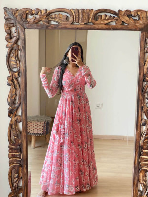 Shree Textiles Women Gown Pink Maxi/Full Length Dress