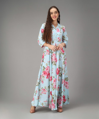 Rudraaksha Women A-line Multicolor Maxi/Full Length Dress