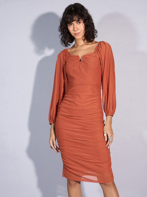 SASSAFRAS Women Tube Brown Below Knee Dress