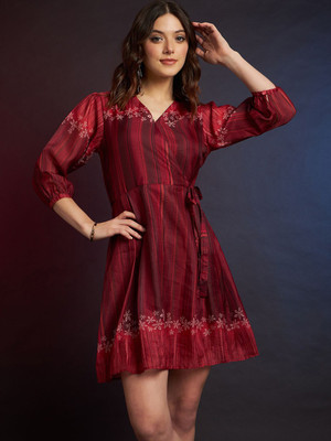 CORSICA Women Wrap Maroon Above Knee/Mid Thigh Length Dress