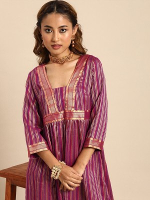 Sangria Women Striped A-line Kurta(Purple)