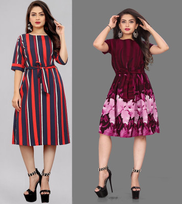 maruti fab Women Fit and Flare Red Knee Length Dress