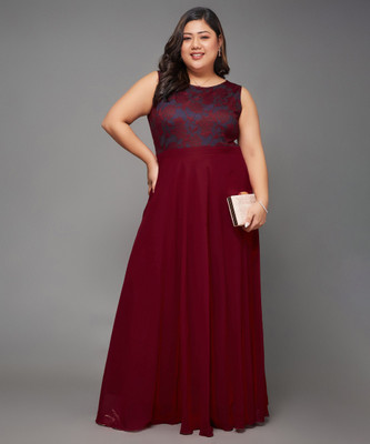 Miss Chase Women Fit and Flare Maroon Maxi/Full Length Dress