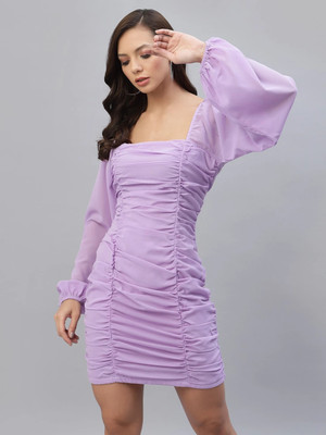 Herway Women Bodycon Purple Above Knee/Mid Thigh Length Dress