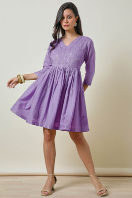 soch Women Gathered Purple Above Knee/Mid Thigh Length Dress