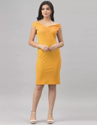 Aarvia Women Bodycon Yellow Dress