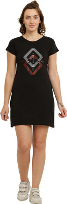 HouseOfCommon Women T Shirt Black Above Knee/Mid Thigh Length Dress