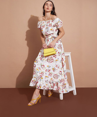 Dressberry Women A-line White Midi/Calf Length Dress