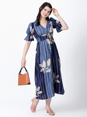 METRONAUT Women A-line Multicolor Midi/Calf Length Dress