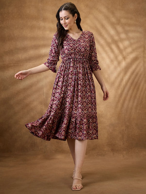 Globus Women A-line Multicolor Midi/Calf Length Dress