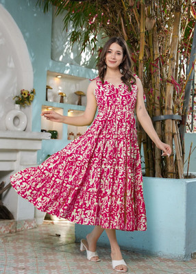 Vilasita wear Women Maxi Red Below Knee Dress