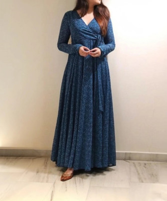 Fashion2wear Women Gown Blue Maxi/Full Length Dress