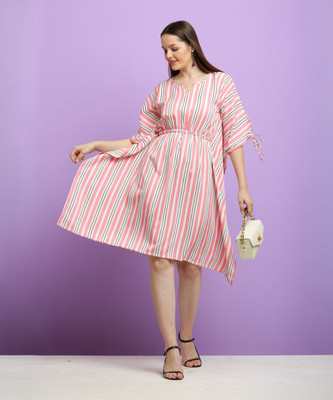 CLOTHINK India Women Kaftan Pink Knee Length Dress