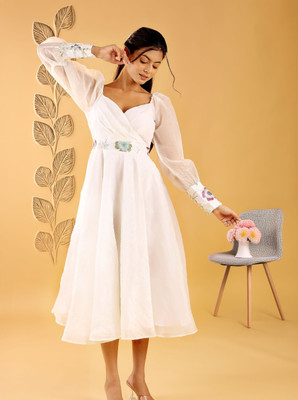 Its Moment Women Ethnic Dress White Maxi/Full Length Dress