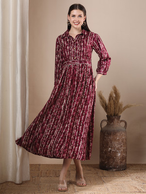 Fashor Women A-line Red Maxi/Full Length Dress