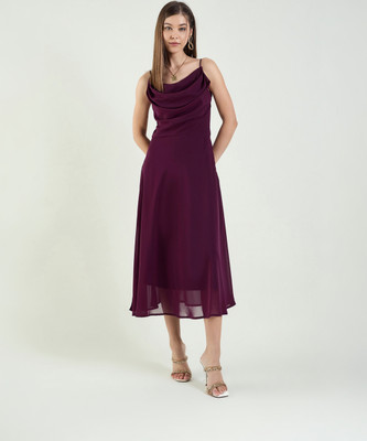 AAYU Women Fit and Flare Purple Midi/Calf Length Dress
