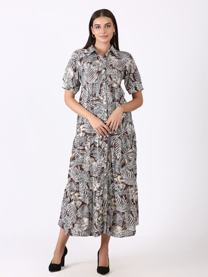 CLOTHINK India Women Maxi Multicolor Full Length Dress