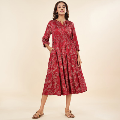 Akkriti by Pantaloons Women Tiered Red Midi/Calf Length Dress