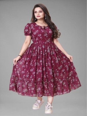 Nautiful Women Fit and Flare Maroon Dress