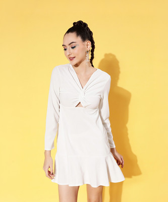 SASSAFRAS Women A-line White Above Knee/Mid Thigh Length Dress