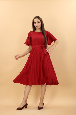 Deklook Women A-line Maroon Knee Length Dress
