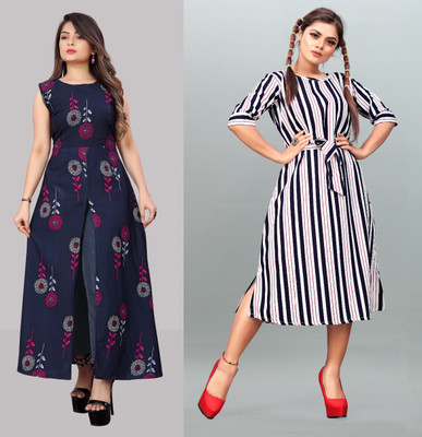 tanvi creation Women Fit and Flare Blue Midi/Calf Length Dress